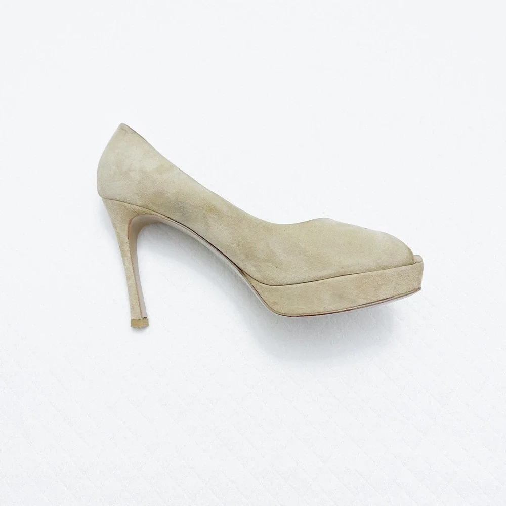YSL Suede Leather Open Peep Toe Heels SZ40 - Picture 2 of 8
